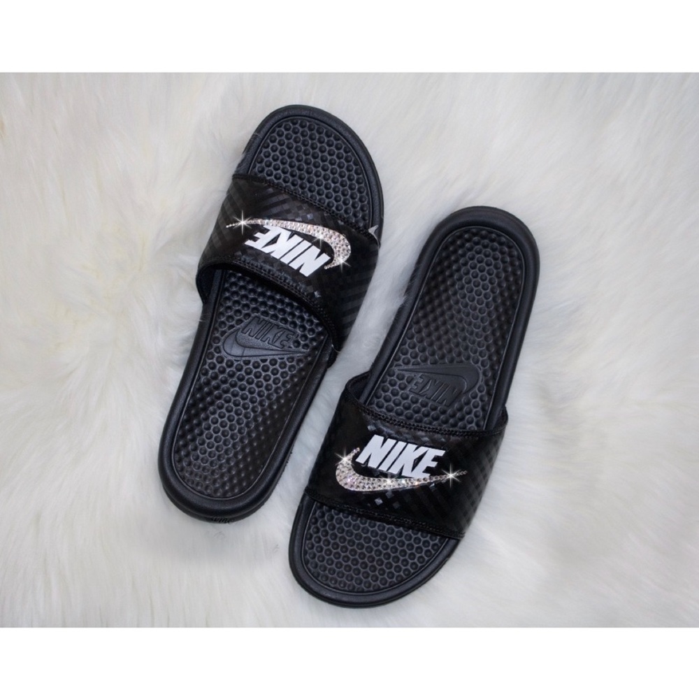⚡️Custom Bling Nike Benassi Slides (Black)⚡️